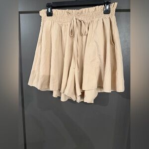 Beige Women's Flowing Drawstring Shorts size Large